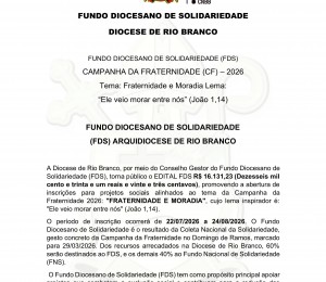 FUNDO DIOCESANO DE SOLIDARIEDADE  DIOCESE DE RIO BRANCO